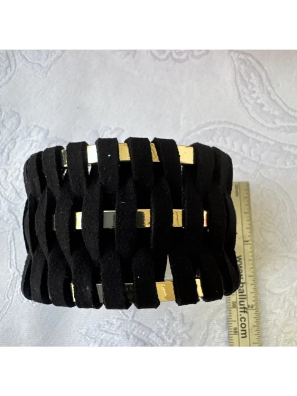 Victoria's Secret Black Velvet Braided Bracelet Jewelry Goldtone Cuff Bangle NEW
